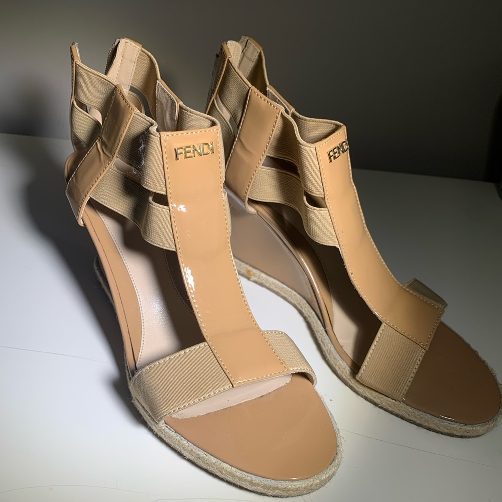 Fendi Beige Wedge Sandals